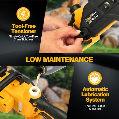 FXAFXA Brushless Electric Chainsaw 12" Cordless Tool Only for Dewalt 20V/60V Battery with Auto Oiler & Security Lock, for Tree Saw Trimming and Branch Wood Cutting (Tool Only) - Image 5