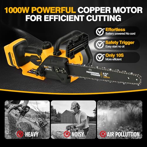 FXAFXA Brushless Electric Chainsaw 12" Cordless Tool Only for Dewalt 20V/60V Battery with Auto Oiler & Security Lock, for Tree Saw Trimming and Branch Wood Cutting (Tool Only) - Image 2