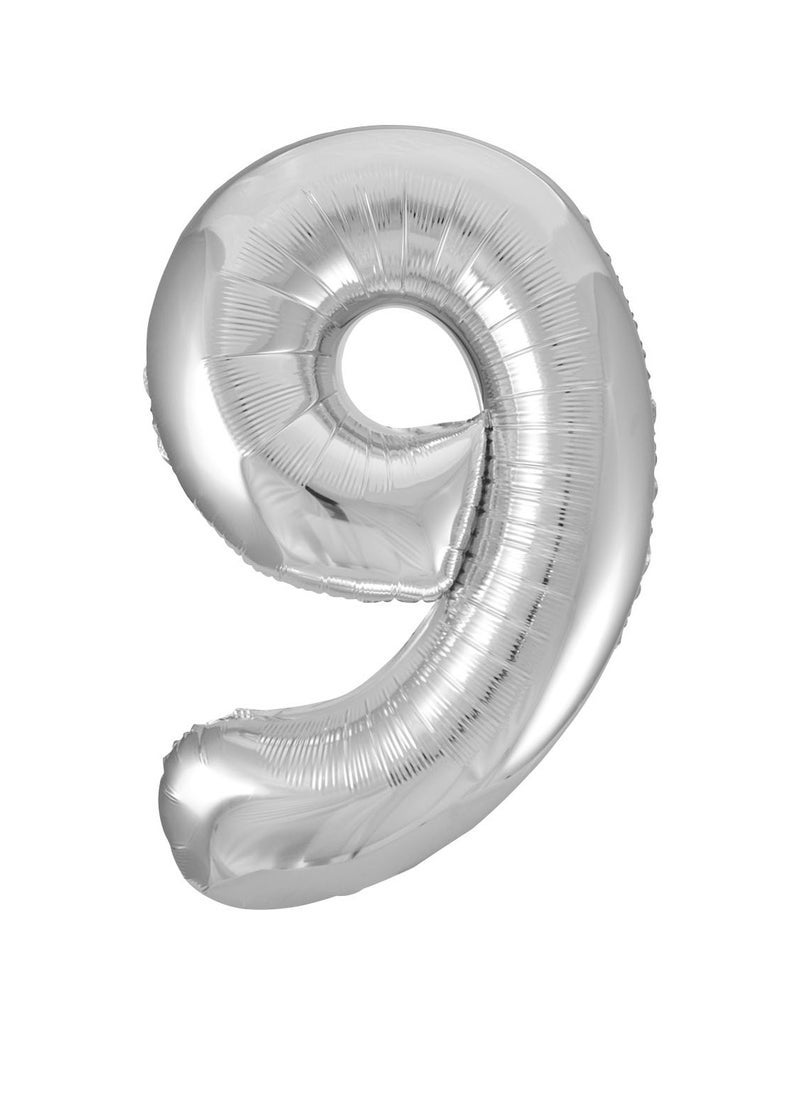 Unique 34" Silver Foil Number 9 Balloon - Image 1