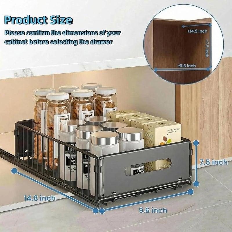 SALADAYS Pull-Out Cabinet Organizer, Heavy-Duty Iron Cabinet Storage Basket with Nano-Adhesive Mount, Drill-Free Easy Installation for Kitchen, Bathroom, Pantry Storage - Image 2