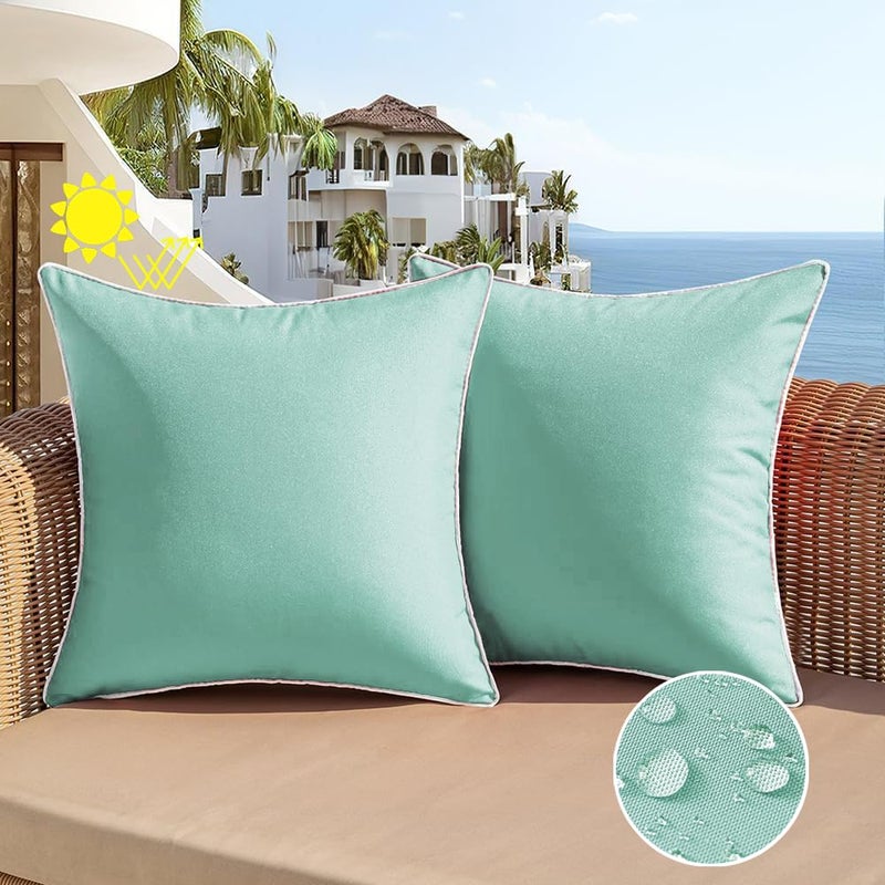 All Smiles Outdoor Waterproof Throw Pillow Covers 20x20 Set of 2 Teal Decorative Patio Tent Bed Sofa Living Room Furniture Sunbrella Cushion Cases Outside Decor for Couch Garden Bench Porch - Image 1