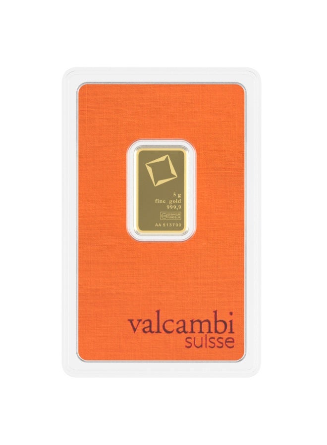 Valcambi 5g Gold Bar, 999.9 Fine Gold, Sealed Assay Packaging - Image 2