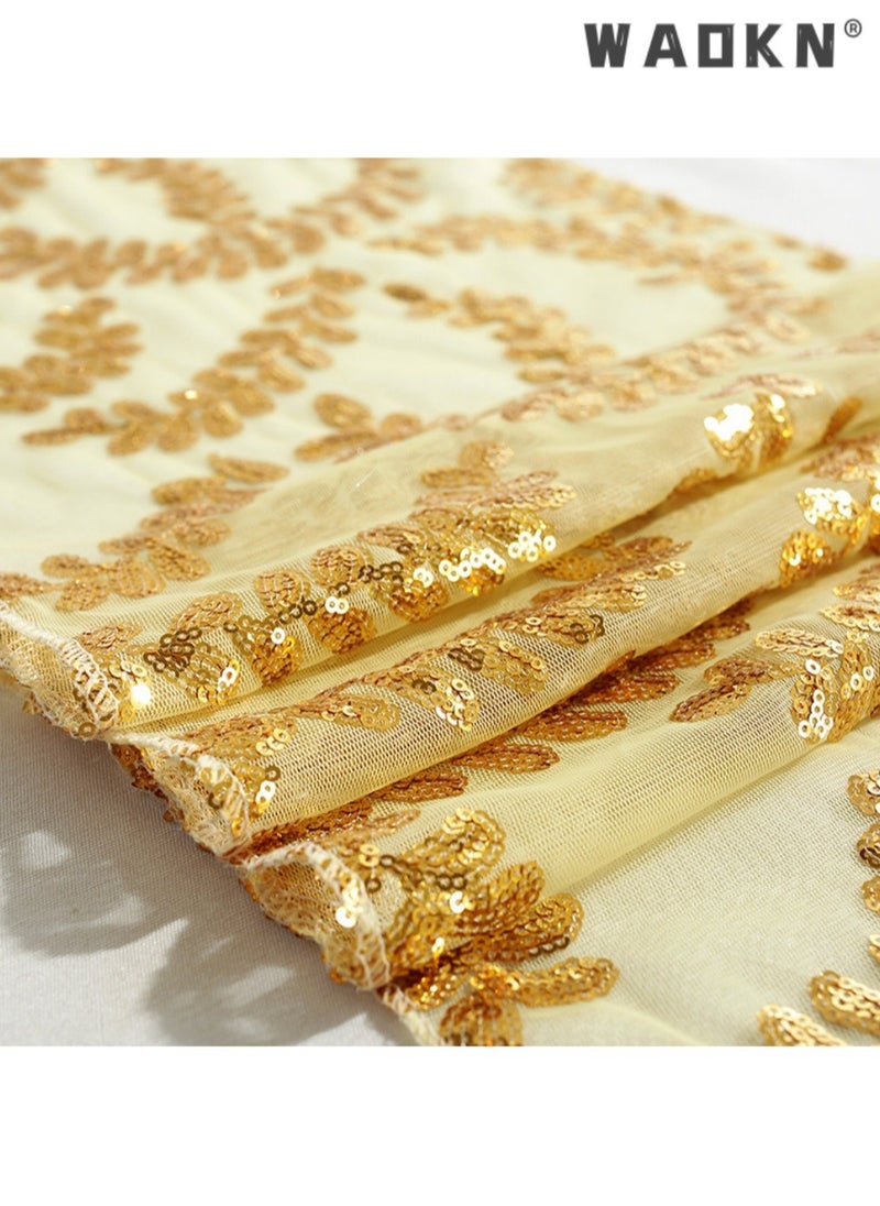 WAOKN - 30*275 cm Sequined Rectangular Glitter Table Runner, Polyester Fiber Glitter Tablecloth Cover, Suitable for Wedding Banquet Gold Leaf Pattern Decoration - Image 1