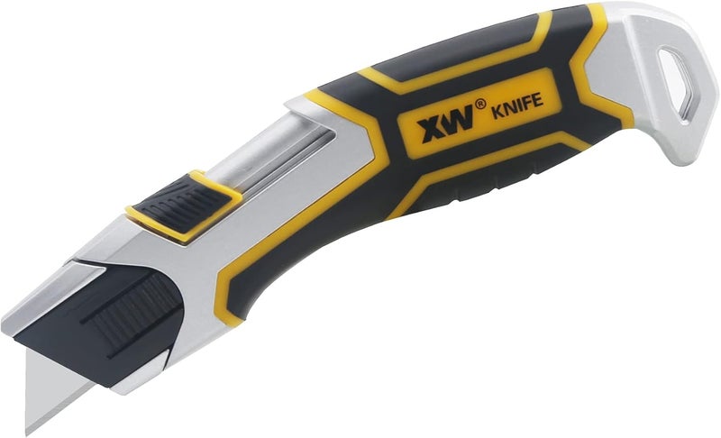 XW Auto-Retractable Safety Utility Knife, Box Cutter of Quick Blade Change, 4 Spare Blades Storage in Handle - Image 1