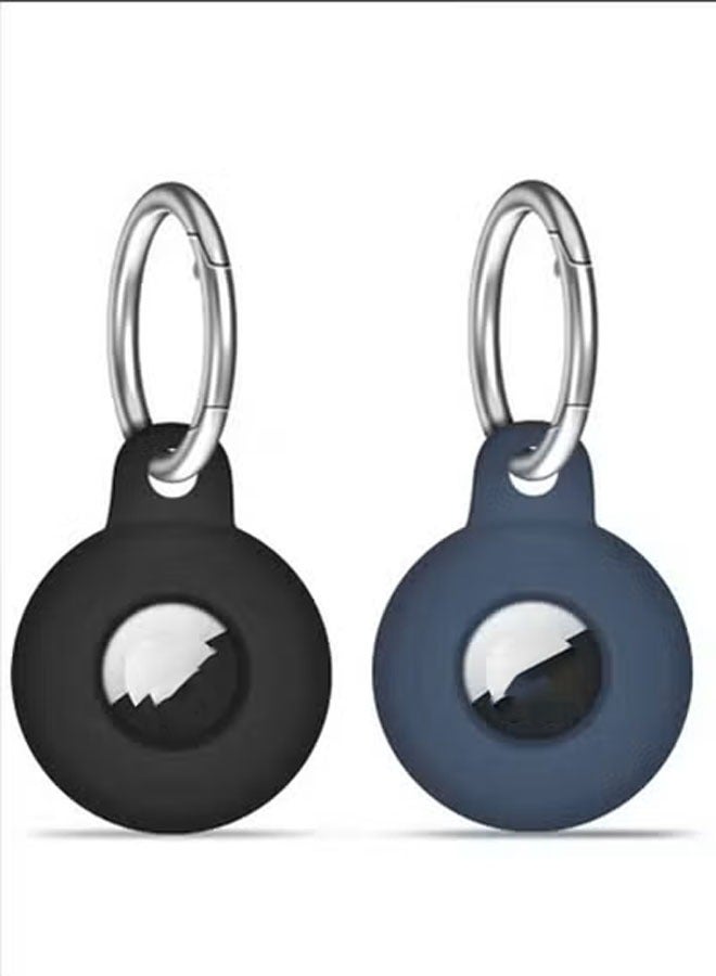 Airtag Stand Compatible with Air Tag, Airtags Sleeve with Keychain, Silicone Sleeve Keyring for Apple Air Tags Multi-coloured Airtag Accessories (Black + Blue 2-Pack) - Image 1
