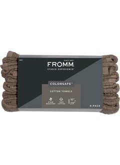 Fromm ColorSafe 100 Cotton Bleach Proof Salon Hair Towels for Hairstylists Barbers Spa Gym Absorbent and StainResistant Brown Towels for Drying Long Curly or Wavy Hair 16 x 29 6 Pack 