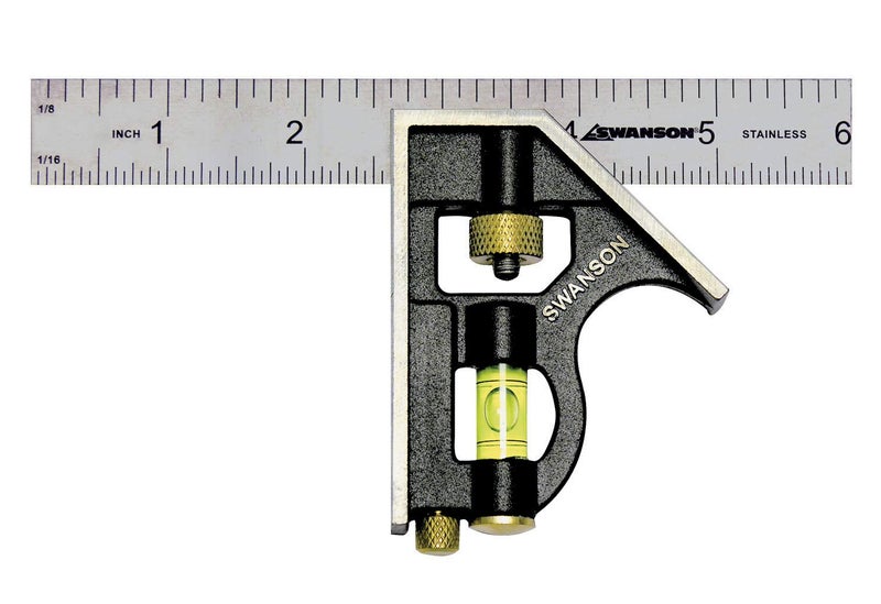 Swanson Tool Co. , Inc Swanson Tool Co TC130 6 inch Combo Square with Stainless Steel Rule, Cast Zinc Body with Bubble Vial, and Brass Bolt - Image 1
