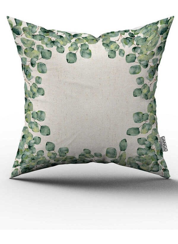 Cango Home Green Cream Leaf Patterned Digital Printed Throw Pillow Cover CGH1102 