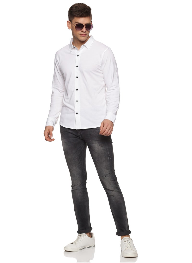 RSO Outfits Men's Cotton Solid Knitted Full Sleeves Shirt (white)  - Image 5