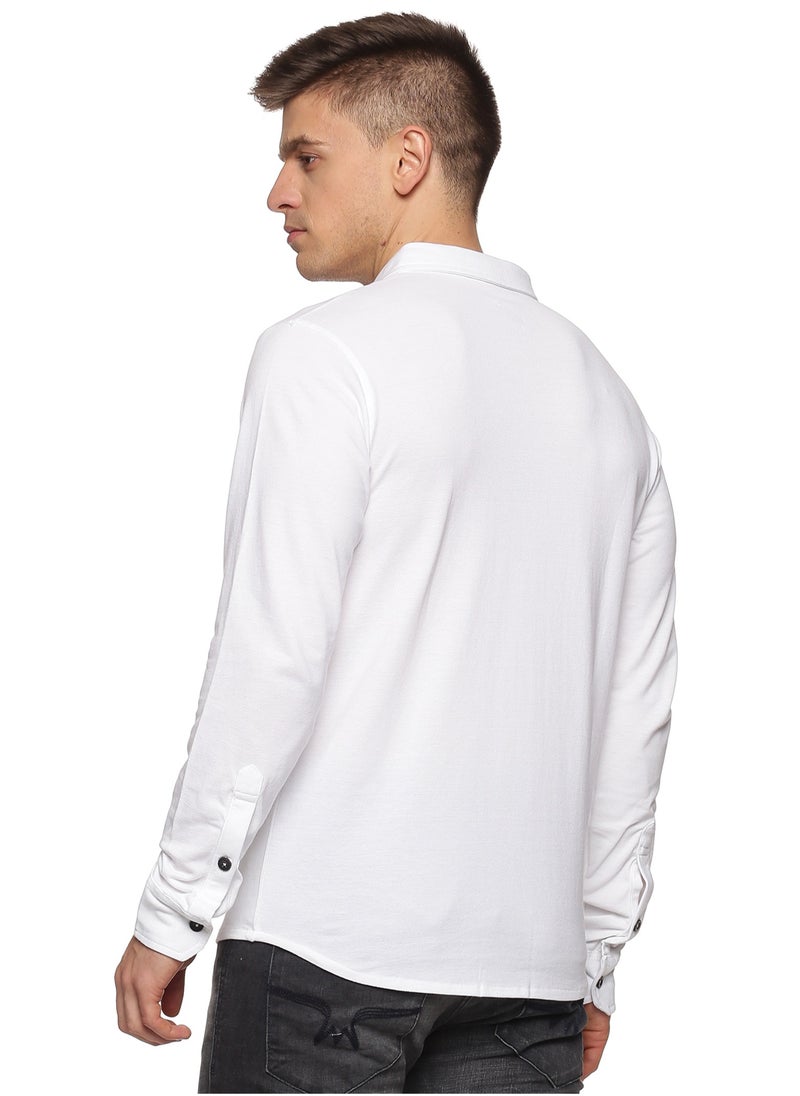 RSO Outfits Men's Cotton Solid Knitted Full Sleeves Shirt (white)  - Image 4
