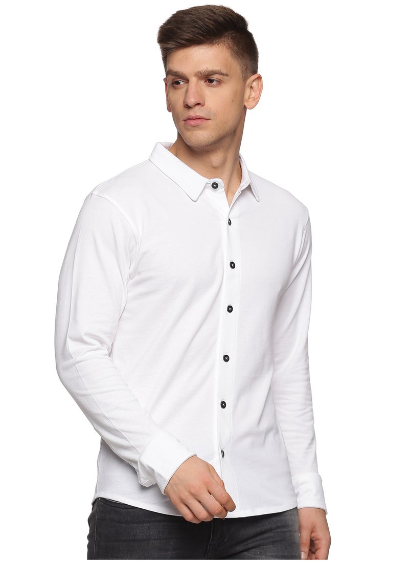RSO Outfits Men's Cotton Solid Knitted Full Sleeves Shirt (white)  - Image 3