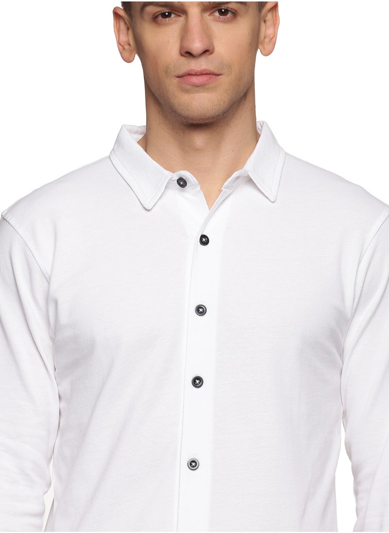 RSO Outfits Men's Cotton Solid Knitted Full Sleeves Shirt (white)  - Image 1
