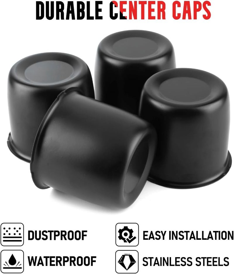 RTRHINOTUNING 3.37" Stainless Steel Wheel Center Caps Push Through Black Trailer Hub Caps for Truck RV SUV Wheel Rims 3.03" Height - Image 4