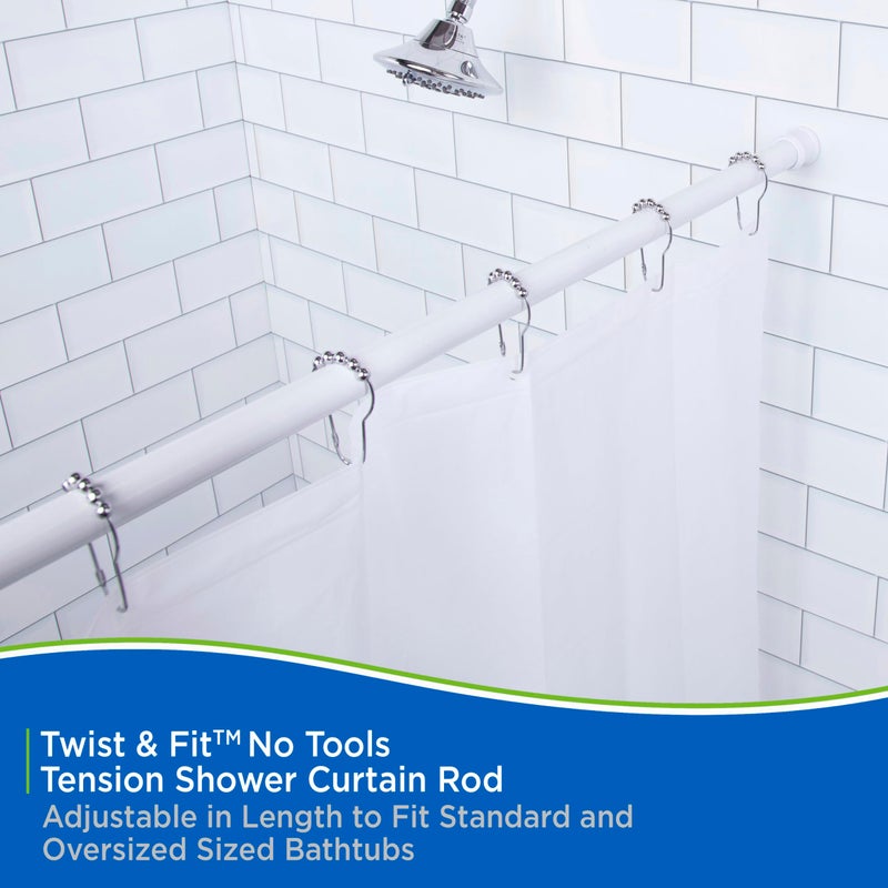 Kenney KN609C/10 Twist & Fit No Tools Camlock Tension Easy Install Shower Curtain Rod with Non-Slip, Non-Scratch Ends, 42-72" Adjustable Length, White, 1" Diameter Rust Resistant Steel Tube - Image 3