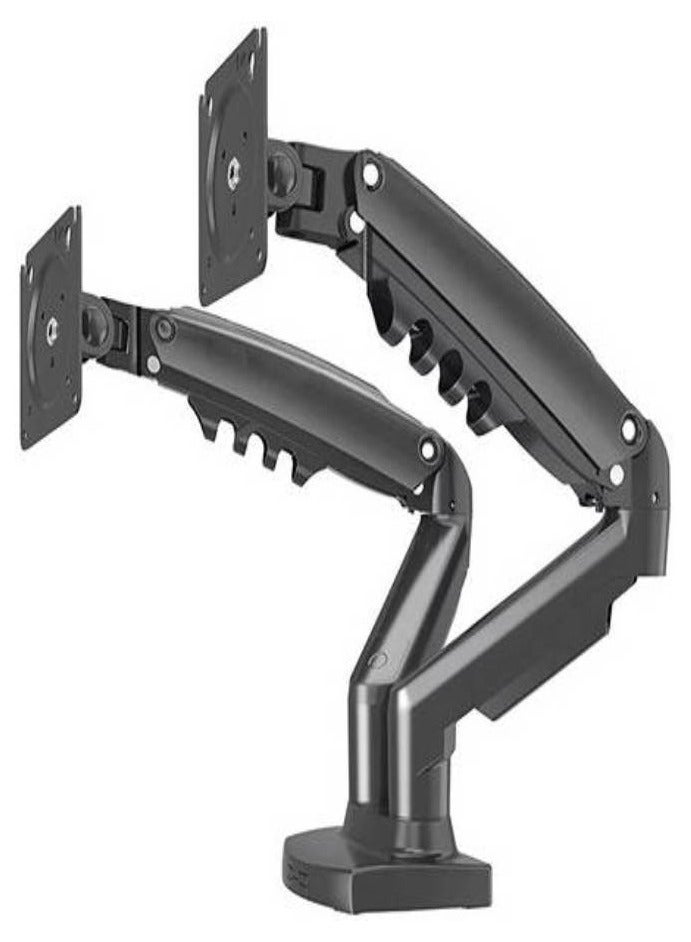 Premium Dual Monitor Mechanical Gas Spring Monitor Arm – 17" to 27" Screen Sizes, 9kg Weight Capacity, 360° Screen Rotation, Up to 2 Monitors, Clamp Mounting, Black - Image 1