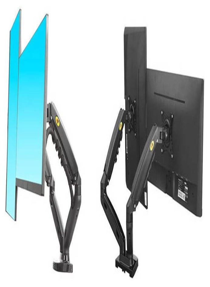 Premium Dual Monitor Mechanical Gas Spring Monitor Arm – 17" to 27" Screen Sizes, 9kg Weight Capacity, 360° Screen Rotation, Up to 2 Monitors, Clamp Mounting, Black - Image 2