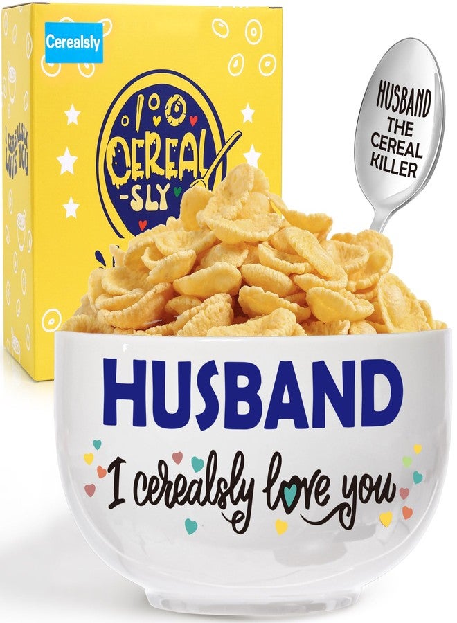 BackURyear Husband Fathers Day Gift from Wife, Best Wedding Anniversary Birthday Gift for Him Men from Wife, Husband I Cerealsly Love You, Romantic Cereal Bowl Presents Box - Image 1