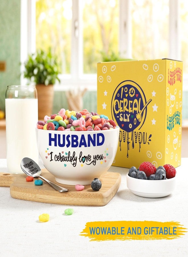 BackURyear Husband Fathers Day Gift from Wife, Best Wedding Anniversary Birthday Gift for Him Men from Wife, Husband I Cerealsly Love You, Romantic Cereal Bowl Presents Box - Image 3