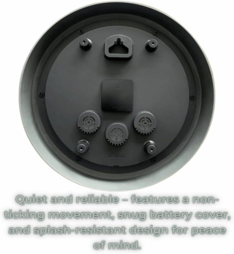 Kmok 13.5" Faux Slate Waterproof Indoor/Outdoor Wall Clock with Thermometer & Hygrometer – Silent Battery-Operated Round Decorative Timepiece for Patio & Home (Light Grey/Black Frame) - Image 4