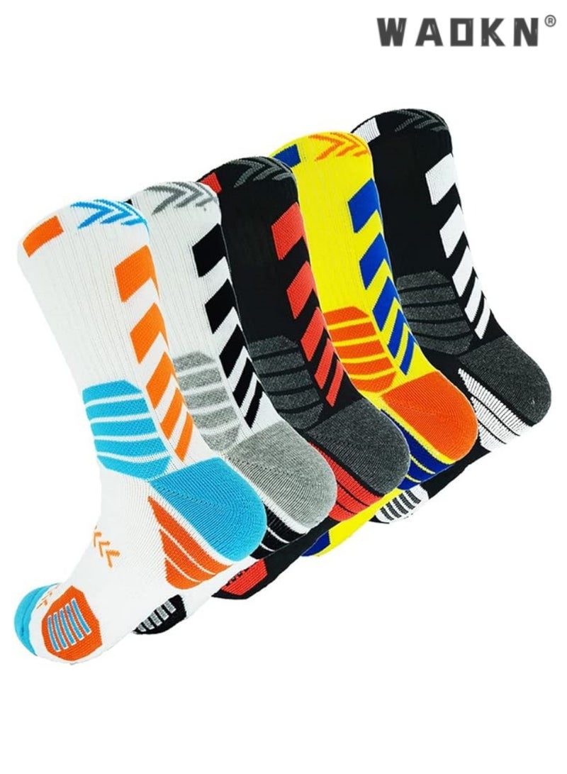 دبليو أيه أو كي أن جوارب كرة السلة للرجال تشغيل تدريب الرجال الجوارب القطنية المضغوطة للرجال الجوارب الرياضية ذوي الياقات البيضاء الأداء سميكة بطيئة الحركة الخفيفة تنفس 5 أزواج - Image 1