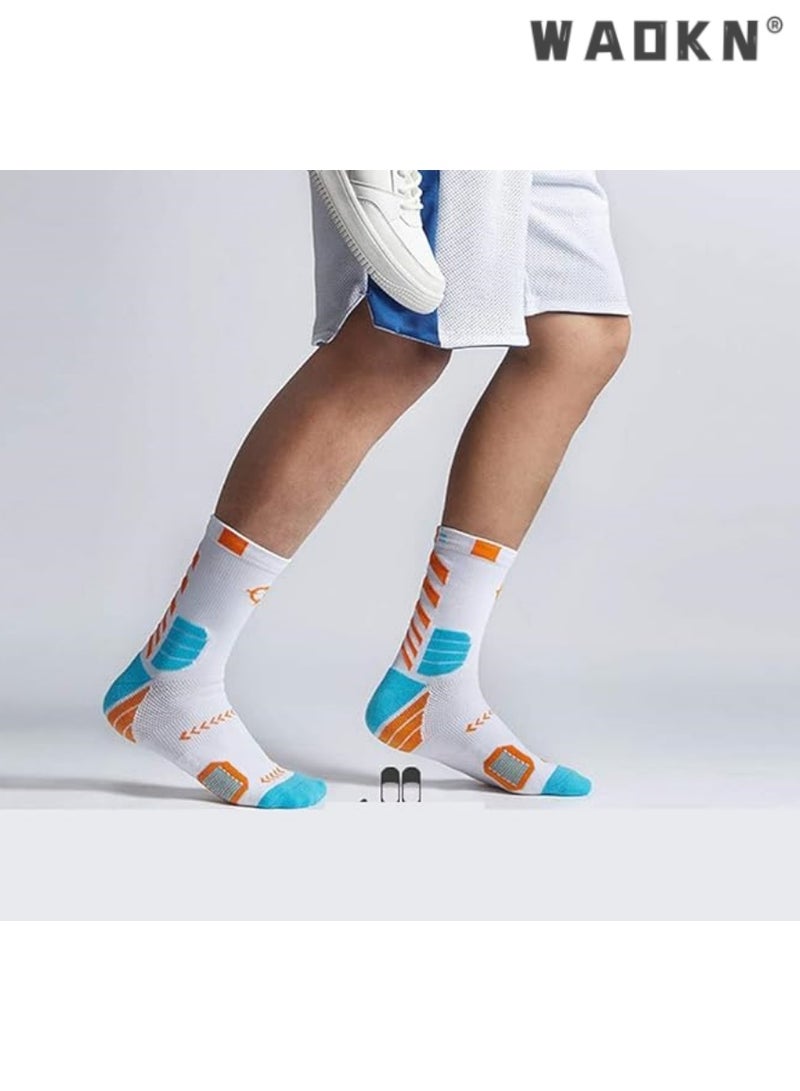 دبليو أيه أو كي أن جوارب كرة السلة للرجال تشغيل تدريب الرجال الجوارب القطنية المضغوطة للرجال الجوارب الرياضية ذوي الياقات البيضاء الأداء سميكة بطيئة الحركة الخفيفة تنفس 5 أزواج - Image 3