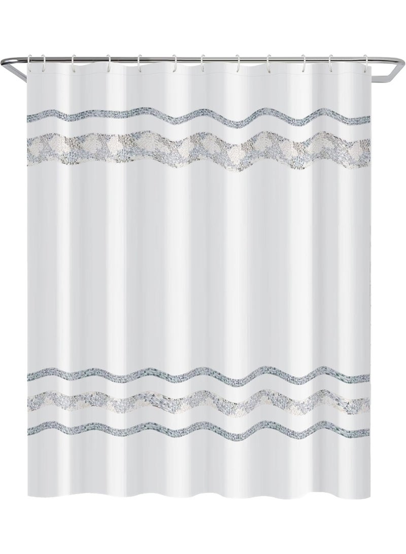 GOLD MANTIS Embroidered Shower Curtain, 72x72 Inch, 100% Polyester, Wrinkle-Free, Quick-Dry Fabric with Reinforced Buttonholes, Multiple Color & Pattern Options (Embroidered Floral & Natural Motifs) - Image 2