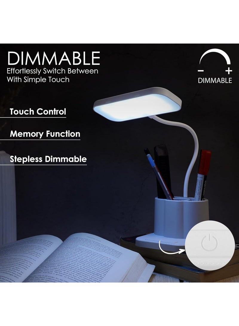 اباجورة مكتب LED قابلة للشحن بحامل موبايل ومنظم أقلام واضاءة 3 ألوان ورقبة مرنة 360 درجة للقراءة والمذاكرة - ابيض - Image 5