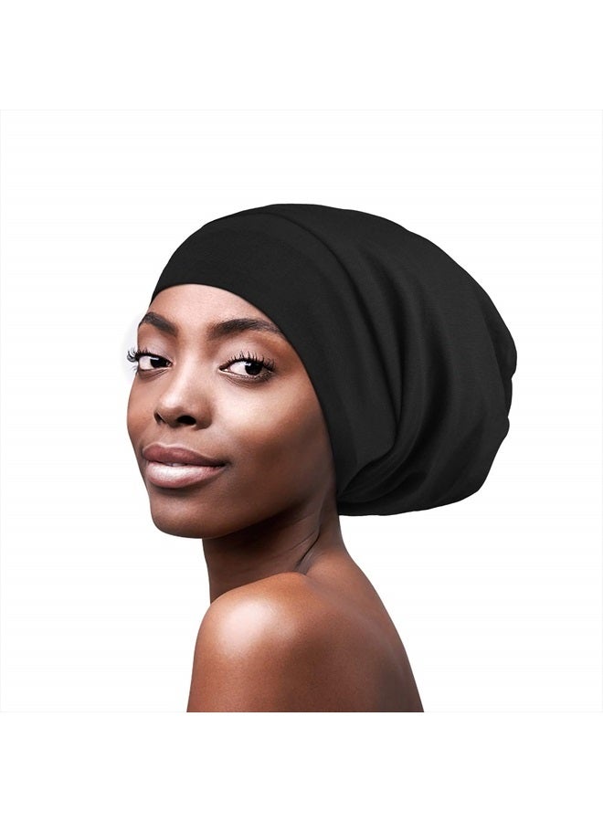 FocusCare Black Slouchy Beanie Headwear Lightweight Bamboo Satin Night Sleep Turban Satin Caps for Natural Hair - Image 1