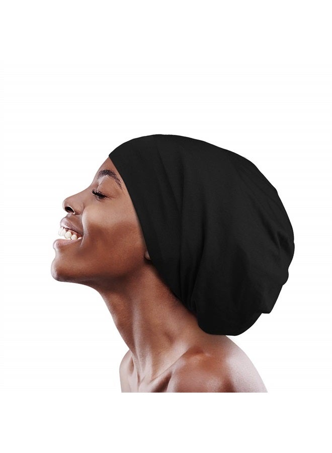 FocusCare Black Slouchy Beanie Headwear Lightweight Bamboo Satin Night Sleep Turban Satin Caps for Natural Hair - Image 4
