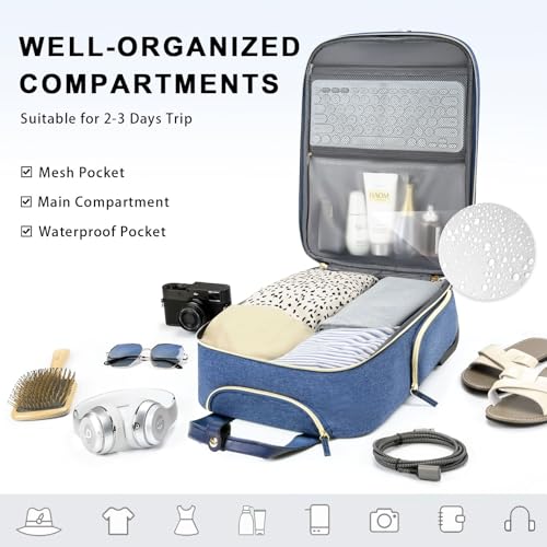 Arcoyard Underseat Carry On Luggage with Wheels, Travel Airline Approved Personal Item Bag, Multiple Compartments Carry-On with Leather Handle, Lightweight Rolling Suitcase for Women, Denim Blue, L - Image 4