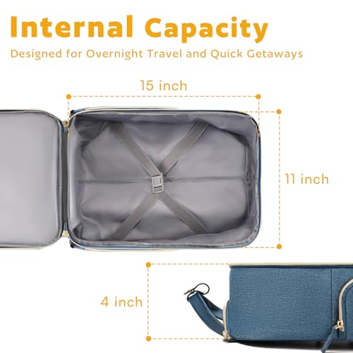 Arcoyard Underseat Carry On Luggage with Wheels, Travel Airline Approved Personal Item Bag, Multiple Compartments Carry-On with Leather Handle, Lightweight Rolling Suitcase for Women, Denim Blue, L - Image 5