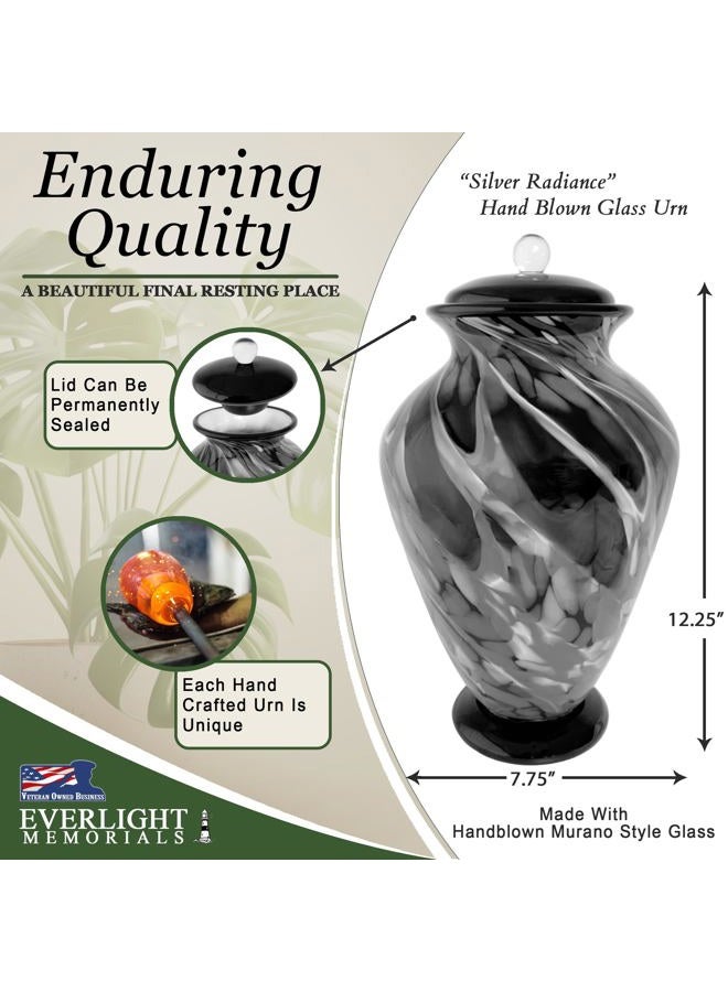 Everlight Memorials Silver Radiance Hand Blown Glass Cremation Urns for Human Ashes - Museum Quality Large Decorative Glass Urn for Adult Men & Women - Burial Urns for Adult Human Ashes - Image 3