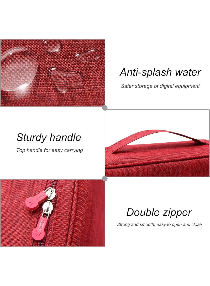 Big Travel Universal Cable Organizer Waterproof Carrying Bag, Gadgets Electronics Accessories Storage Case for Charger, USB Cables, Earphone, Ipad Mini, Phone, SD Card, Power Bank (Red) - Image 2