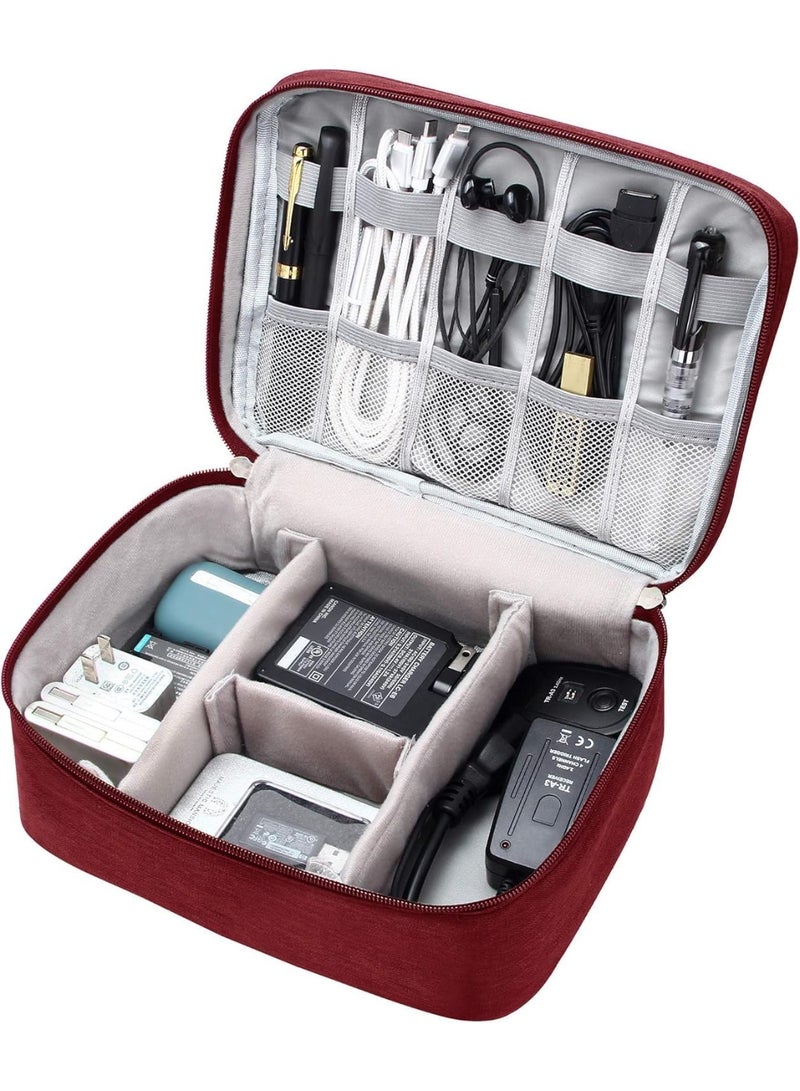 Big Travel Universal Cable Organizer Waterproof Carrying Bag, Gadgets Electronics Accessories Storage Case for Charger, USB Cables, Earphone, Ipad Mini, Phone, SD Card, Power Bank (Red) - Image 1