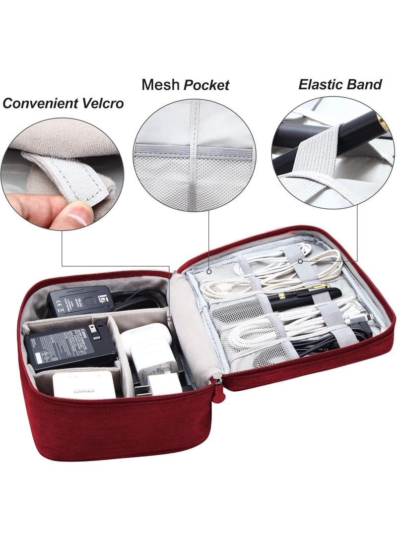 Big Travel Universal Cable Organizer Waterproof Carrying Bag, Gadgets Electronics Accessories Storage Case for Charger, USB Cables, Earphone, Ipad Mini, Phone, SD Card, Power Bank (Red) - Image 3