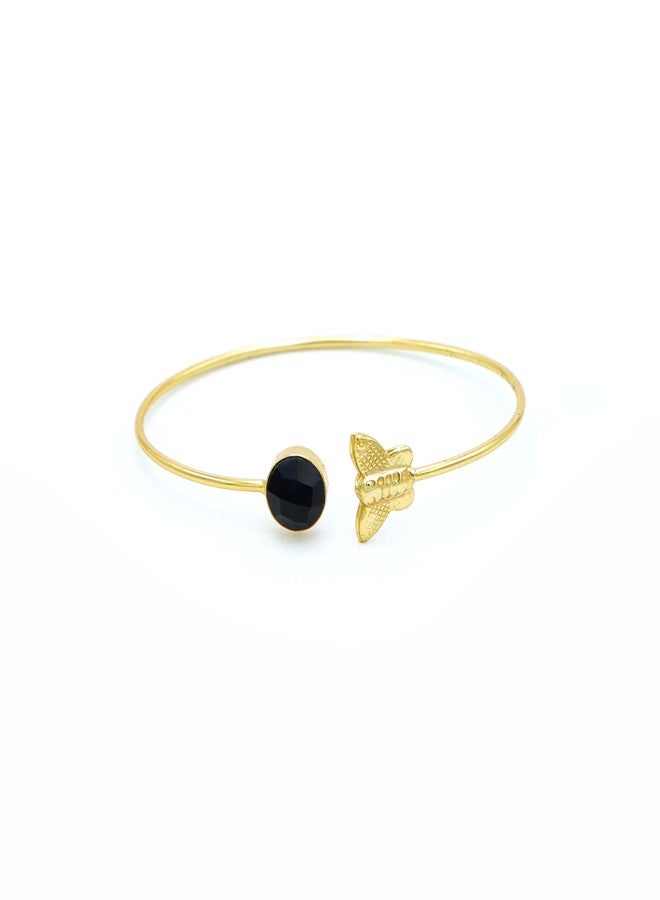 Dua Black Onyx Butterfly Bangle for Women | Stylish Gold-Plated Agate Gemstone Bracelet | Elegant Adjustable Fashion Jewelry | Healing Crystal Accessory | Gift for Her - Image 1
