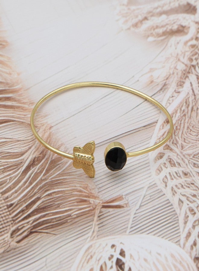 Dua Black Onyx Butterfly Bangle for Women | Stylish Gold-Plated Agate Gemstone Bracelet | Elegant Adjustable Fashion Jewelry | Healing Crystal Accessory | Gift for Her - Image 2