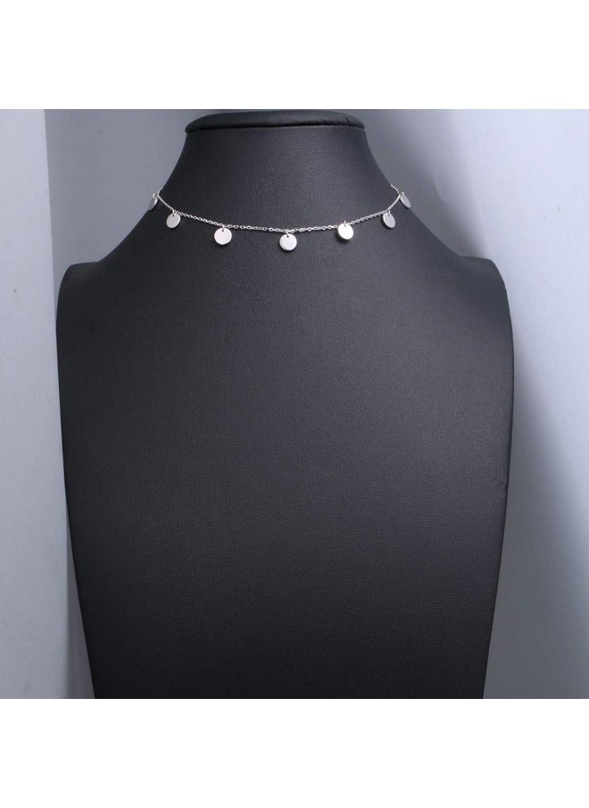 DAOCHONG Sterling Silver Jewelry Dot Choker Necklace Round Circle Pendant Disc Chain Statement Necklace For Women  - Image 2