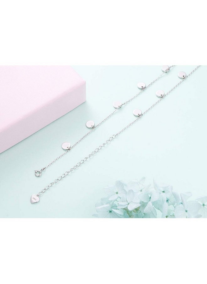 DAOCHONG Sterling Silver Jewelry Dot Choker Necklace Round Circle Pendant Disc Chain Statement Necklace For Women  - Image 4