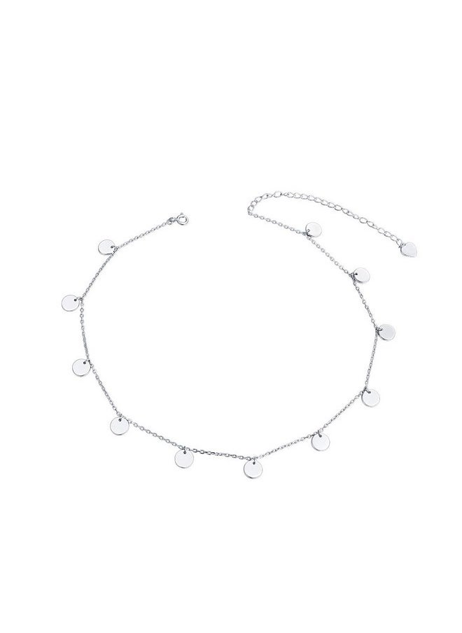 DAOCHONG Sterling Silver Jewelry Dot Choker Necklace Round Circle Pendant Disc Chain Statement Necklace For Women  - Image 1