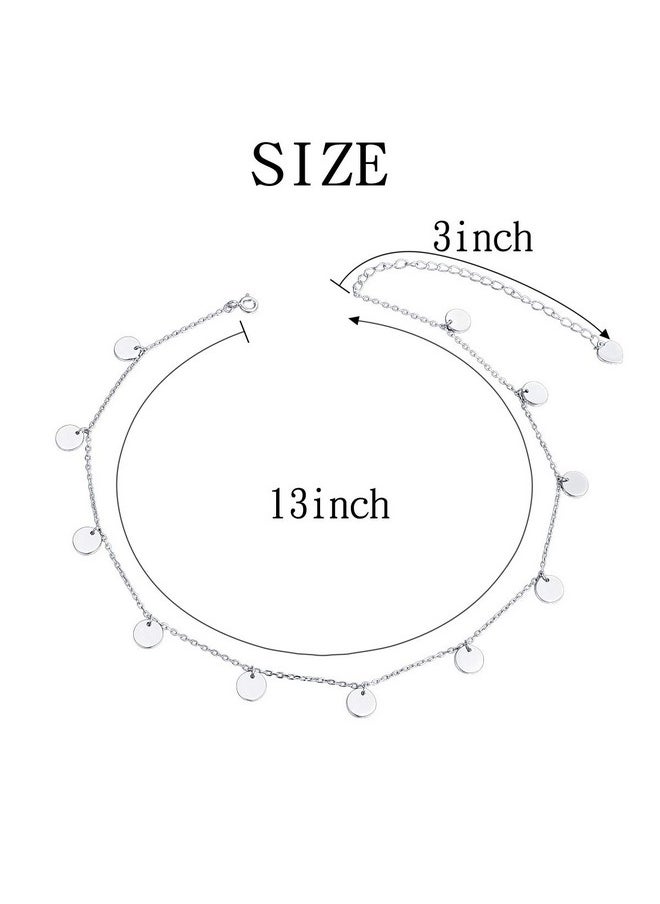 DAOCHONG Sterling Silver Jewelry Dot Choker Necklace Round Circle Pendant Disc Chain Statement Necklace For Women  - Image 5