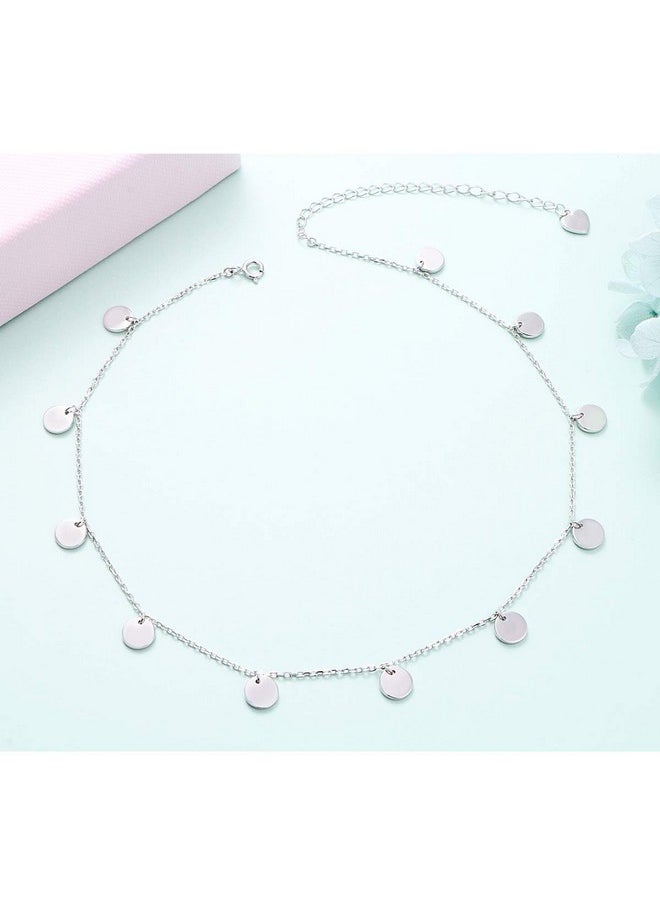 DAOCHONG Sterling Silver Jewelry Dot Choker Necklace Round Circle Pendant Disc Chain Statement Necklace For Women  - Image 3