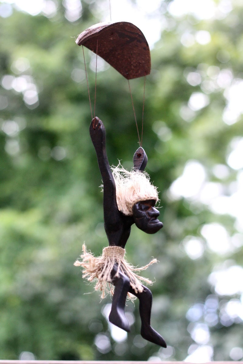 G6 Collection Handmade Wooden Primitive Skydiving Tribal Funny Statue Sculpture Tiki Bar Handcrafted Unique Gift Home Decor Wood Figurine Decoration Parachute Hand Carved (Parachuting) - Image 5