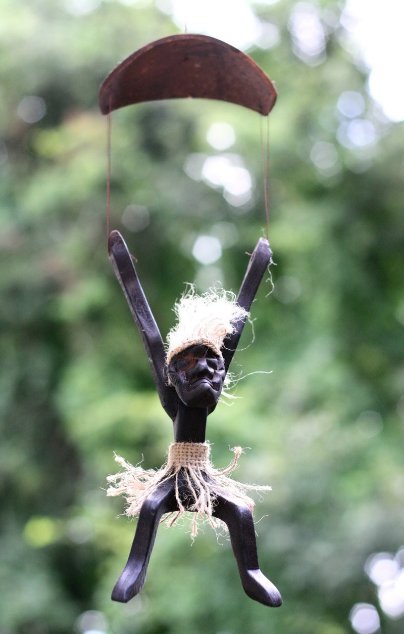 G6 Collection Handmade Wooden Primitive Skydiving Tribal Funny Statue Sculpture Tiki Bar Handcrafted Unique Gift Home Decor Wood Figurine Decoration Parachute Hand Carved (Parachuting) - Image 3