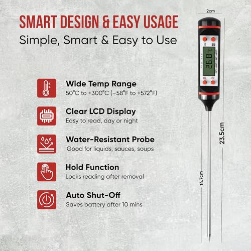 SOLARA Digital LCD Cooking Food Thermometer, Kitchen thermometer For Cooking, Milk,BBQ and Oil Thermometer Temperature Test Pen, Instant Read, Auto Turnoff - Image 2