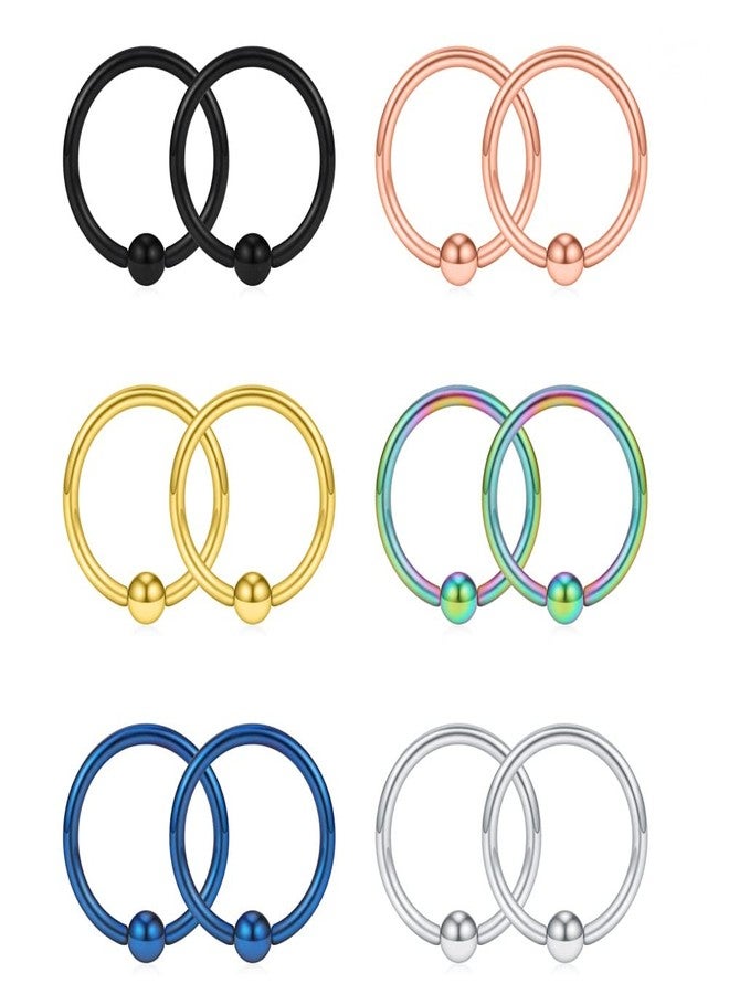 SCERRING 12PCS 18G 8mm Nose Hoop Lip Eyebrow Tongue Helix Tragus Cartilage Septum Piercing Ring - Mix Color - Image 1