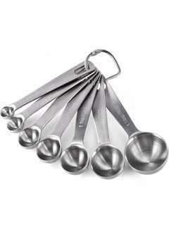 18/8 Stainless Steel Measuring Spoons, Metal Measure Spoon Set of 7 Piece - 1/8 TSP, 1/4 TSP, 1/2 TSP, 3/4 TSP, 1 TSP, 1/2 tbsp & 1 tbsp Dry and Liquid Ingredients, for Cooking Baking