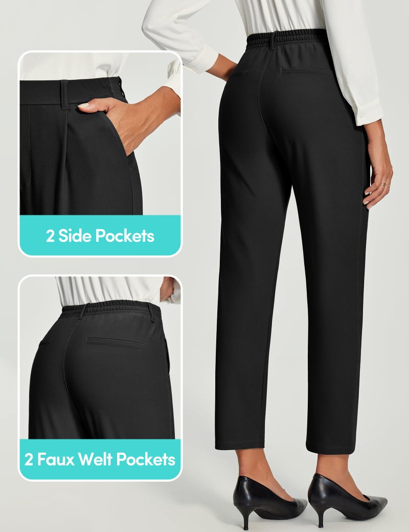 IUGA Women's Work Pants High Waisted Pull On Dress Pants Business Casual Trousers Office Stretchy Slacks with Pockets Black - Image 2