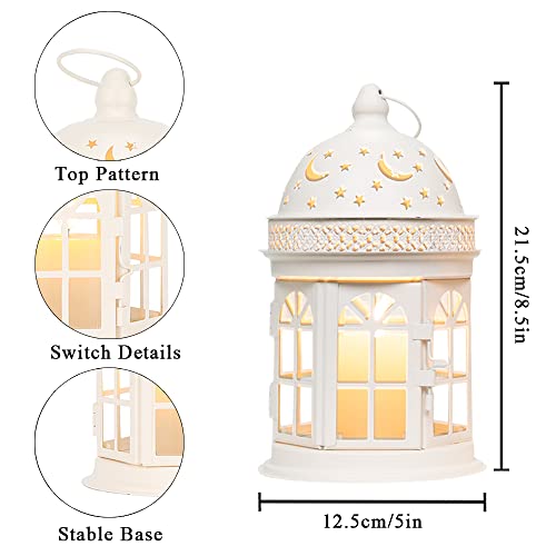 JHY DESIGN Set of 2 Decorative Lanterns-8.5 inch High Vintage Style Hanging Lantern Metal Candle Holder for Indoor Outdoor Events Parities and Weddings (White) - Image 3