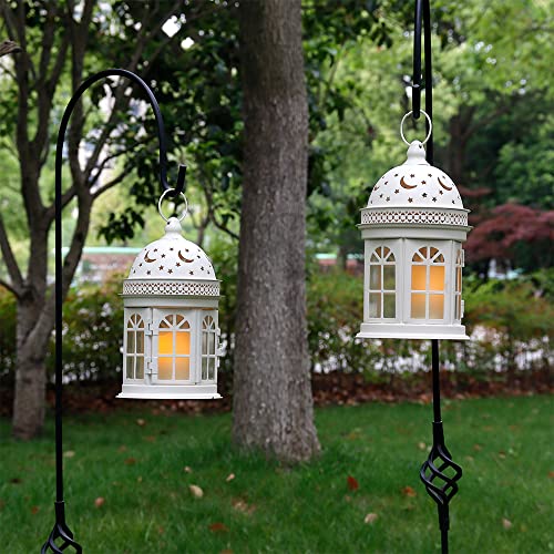 JHY DESIGN Set of 2 Decorative Lanterns-8.5 inch High Vintage Style Hanging Lantern Metal Candle Holder for Indoor Outdoor Events Parities and Weddings (White) - Image 2